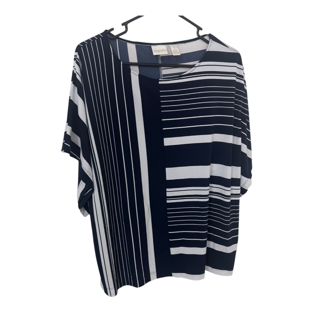 3/$15 chicos Women's blue white Striped box Top - size 1